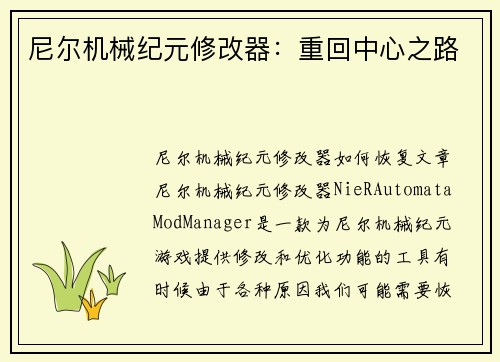 尼尔机械纪元修改器：重回中心之路