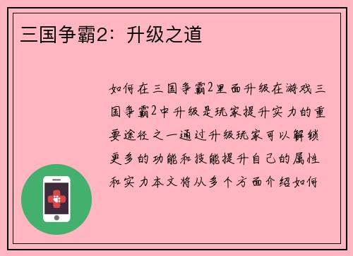 三国争霸2：升级之道