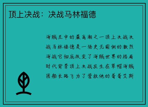 顶上决战：决战马林福德